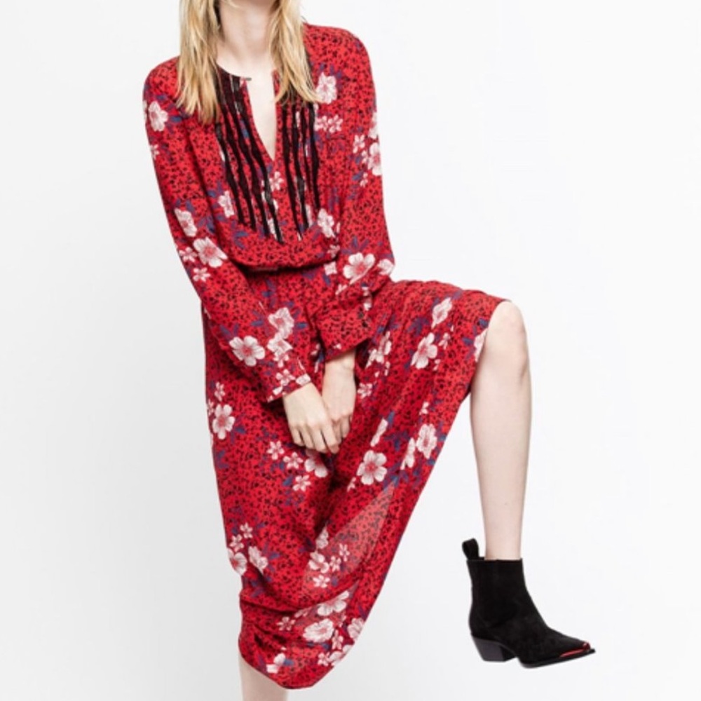 Zadig and Voltaire Remus Red Floral Silk Maxi Dress